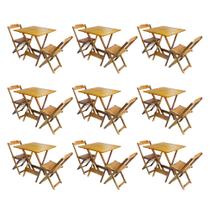 Kit 9 Conjuntos de Mesa Dobravel com 2 Cadeiras de Madeira 70x70 para Restaurante e Bar - Mel - Móveis Guará