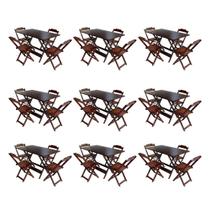 Kit 9 Conjuntos de Mesa Dobravel com 4 Cadeiras de Madeira 120x70 para Restaurante e Bar - Imbuia