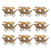 Kit 9 Conjuntos de Mesa Dobravel com 4 Cadeiras de Madeira 120x70 para Restaurante e Bar - Mel