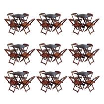 Kit 9 Conjuntos de Mesa Dobravel com 4 Cadeiras de Madeira 70x70 para Restaurante e Bar - Imbuia - PREGUIÇOSA