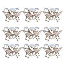 Kit 9 Conjuntos de Mesa Dobravel com 4 Cadeiras de Madeira 70x70 para Restaurante e Bar - sem Pintur
