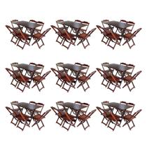 Kit 9 Conjuntos de Mesa Dobravel com 6 Cadeiras de Madeira 120x70 para Restaurante e Bar - Imbuia