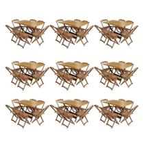Kit 9 Conjuntos de Mesa Dobravel com 6 Cadeiras de Madeira 120x70 para Restaurante e Bar - Mel