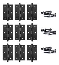 Kit 9 Dobradiças Preto Stam Porta Janela Madeira + Parafu