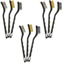 Kit 9 Escovas Aço Multiuso Aço Latão Nylon Cabo Plástico Kit 9 Escovas Aço Multiuso Aço Latão Nylon Cabo Plástico