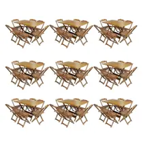 Kit 9 Jogos de Mesa Dobravel com 6 Cadeiras de Madeira 120x70 para Restaurante e Bar - Mel Kit 9 Jogos de Mesa Dobravel com 6 Cadeiras de Madeira 120x70 para Restaurante e Bar - Mel