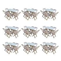 Kit 9 Jogos de Mesa Dobravel com 6 Cadeiras de Madeira 120x70 para Restaurante e Bar - sem Pintura - Móveis Guará