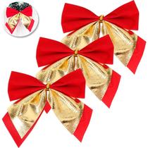 Kit 9 Laços Enfeite De Natal 12cm Vermelho Dourado Decoração Natalina