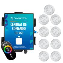 Kit 9 LED Piscina ABS RGB 18W + Central + Controle Touch