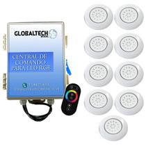 Kit 9 Led Piscina Abs Rgb 18W + Central + Controle Touch Ros