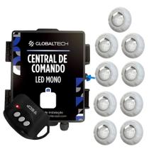 Kit 9 Led Piscina Monocromático 9W + Central + Controle - Luxpool