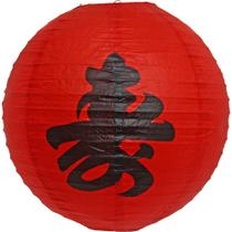 Kit 9 Luminária Japonesa Decoração Oriental Pendente Teto Festa Casamento Restaurante Papel 30 cm Vermelha Vida Longa