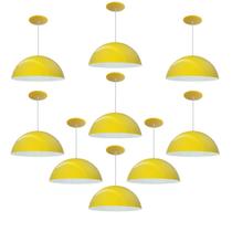 Kit 9 Luminária Pendente Meia Lua 34cm Com Interior Branco Brilho Com Fiação 110/220v