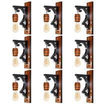 Kit 9 Luminárias de Parede Arandela Colonial Barril em Madeira Maciça Retrô Vintage Rústica Ideal para Sítios Pergolados Chácaras Chalé