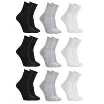 Kit 9 Meias Cano Alto Sport Grossa Esportiva Básico Algodão Unissex