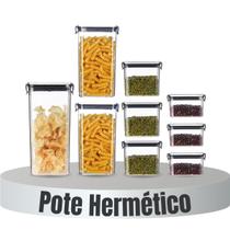 Kit 9 Organizador Potes Herméticos com Trava Tampa Empilhável para Gavetas Armarios Dispensa Cozinha