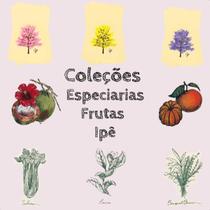 Kit 9 Panos Prato Algodão Cru Coleção Frutas Ipê Especiarias