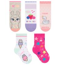 Kit 9 pares de meias Infantil Selene Algodão Menina Diversas Estampas 2010