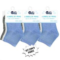 Kit 9 Pares Meia Bebê Colorida Cano Longo Infantil Unik Baby Azul-Cinza-Branco M - 12 a 24 meses