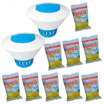 Kit 9 Pastilhas Cloro 200g 3 em 1 + 2 Flutuadores para Piscinas