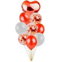 Kit 9 PÇ Buque Balões Bexiga/Balão Metalizado Coração Dourado Rose Gold Prata Vermelho