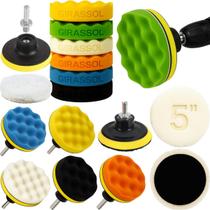 Kit 9 Peças 5 Pol. 125mm Disco Espuma Boina Lã Prato Pino M14 Polimento Automotivo KP13