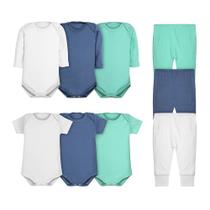 Kit 9 Peças Body Bebê e Calça Mijão DCP Kids Liso Algodão Masculino