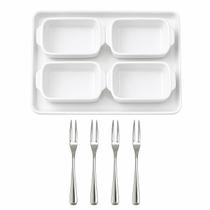 Kit 9 Peças Petisqueira Travessas e Garfos Porcelana Aço Inox Kit 9 Peças Petisqueira Travessas e Garfos Porcelana Aço Inox