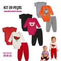 Kit 9 peças Roupa Bebê Body e Mijão com punhos, menino e menina Suedine 100 algodão, Enxoval Atacado recém nascido, P M G e GG Kit 9 peças Roupa Bebê Body e Mijão com punhos, menino e menina Suedine 100 algodão, Enxoval Atacado recém nascido, P M G e GG