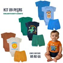 Kit 9 peças Roupa Bebê Body shorts menino menina Algodão Elastano Enxoval Atacado recém nascido a GG