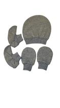 Kit 9 Peças Toucas, Pares Luvas e 3 Pares Sapatos de Bebê Recém Nascido Malha Hipoalergênico Algodão.