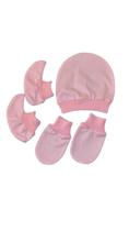 Kit 9 Peças Toucas, Pares Luvas e 3 Pares Sapatos de Bebê Recém Nascido Malha Hipoalergênico Algodão.