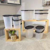 Kit 9 Peças Tupperware +Touch Fresh Translúcido com Tampa Preta