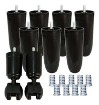 Kit 9 Pés Cônico De Cama Box Preto 7x2 Com Bucha Americana E Rodinha 12cm Preto Casal Queen King