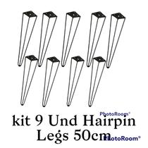 Kit 9 Pés De Ferro Hairpin Legs 50 cm Preto Medcombo