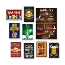 Kit 9 Placas Decorativas Bebidas Churrasco Bar Frases MDF
