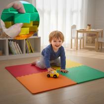 Kit 9 Placas Tapete Tatame EVA 50x50cm 20mm 18 Bordas 2,25m² Emborrachado Exercício Yoga Pilates Proteção Infantil bebe Antiderrapante Impermeável