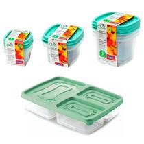 Kit 9 pote com tampa marmita comida lanche fitness fruta geladeira freezer microondas vasilha tapoer