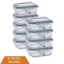 Kit 9 Pote de Vidro Hermético Com Divisoria 640ml Alimento