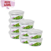 Kit 9 Pote Vidro Hermético 4 Travas Redondo 620ml Marmita Kit 9 Pote Vidro Hermético 4 Travas Redondo 620ml Marmita