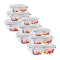 Kit 9 Potes de Vidro Hermetico 3 Tamanhos Retangular Marmita Kit 9 Potes de Vidro Hermetico 3 Tamanhos Retangular Marmita