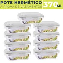 Kit 9 Potes de Vidro Hermético Marmita 4 Travas 370 ml Fitness Mantimentos Tampa Alimentos Microondas Retangular Jogo - Fratelli