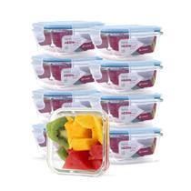 KIT 9 Potes de Vidro Quadrado com Tampa Hermética 320ml