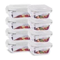 KIT 9 Potes de Vidro Quadrado com Tampa Hermética 320ml