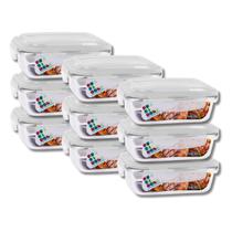 KIT 9 Potes de Vidro Retangular com Tampa Hermética 640ml
