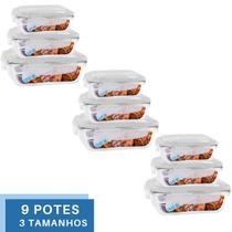 Kit 9 Potes Marmita Fit Tampa Retangular 370ml+640ml+1040ml Kit 9 Potes Marmita Fit Tampa Retangular 370ml+640ml+1040ml