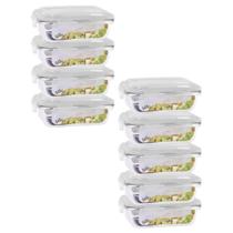 Kit 9 Potes Retangular 4 Travas Marmita Canelado 640ml