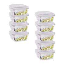 Kit 9 Potes Vidro 320ml 4 Travas Hermética Quadrado Papinha