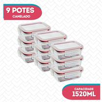 Kit 9 Potes Vidro Hermético Canelado Marmita Fitness 1520ml
