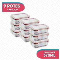 Kit 9 Potes Vidro Hermético Canelado Marmita Fitness 370ml